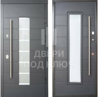 Однопольная стальная дверь со стеклопакетом и двумя замками ДПК-11549